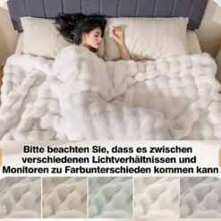 Luxuriöse Kunstpelz-Decke Flauschige Plüsch Kaninchenfell Blasen Decke Beige 178 x 203 cm