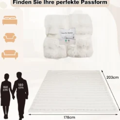 Luxuriöse Kunstpelz-Decke Flauschige Plüsch Kaninchenfell Blasen Decke Beige 178 x 203 cm