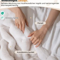 Luxuriöse Kunstpelz-Decke Flauschige Plüsch Kaninchenfell Blasen Decke Beige 178 x 203 cm