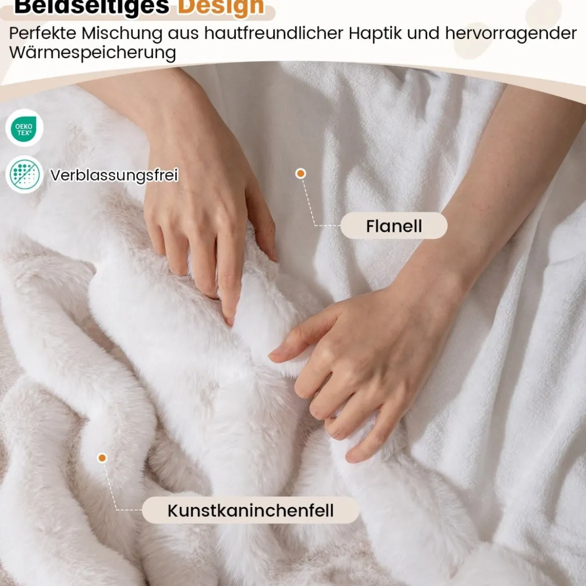 Luxuriöse Kunstpelz-Decke Flauschige Plüsch Kaninchenfell Blasen Decke Beige 178 x 203 cm