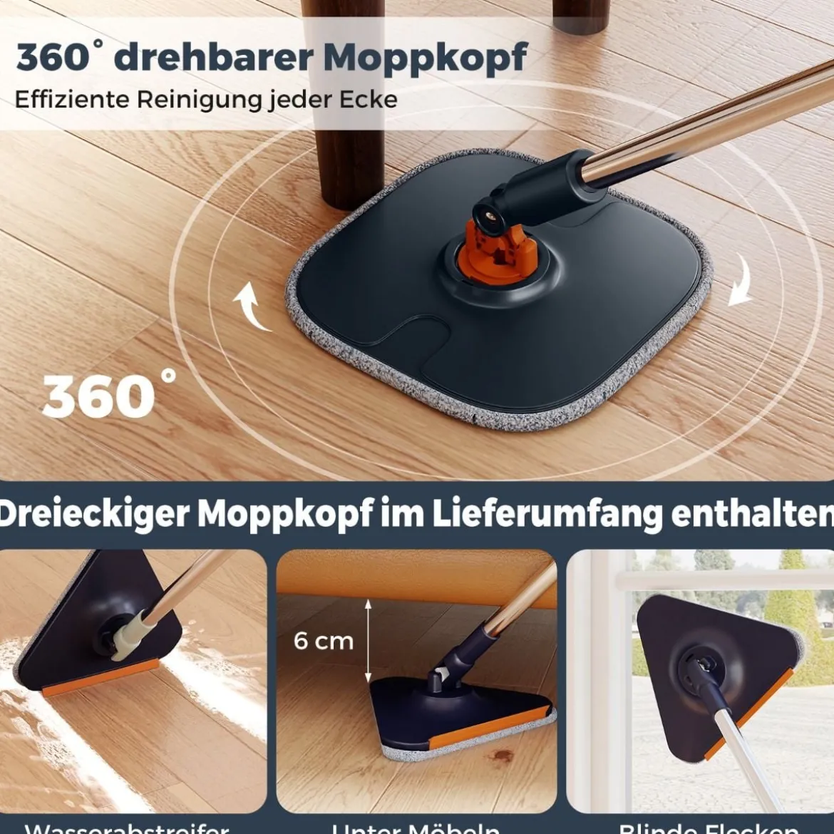 4L Wischmopp & Eimersystem mit Wringer & 360° Drehkopf Flacher Bodenwischmopp Blau