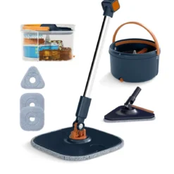 4L Wischmopp & Eimersystem mit Wringer & 360° Drehkopf Flacher Bodenwischmopp Blau