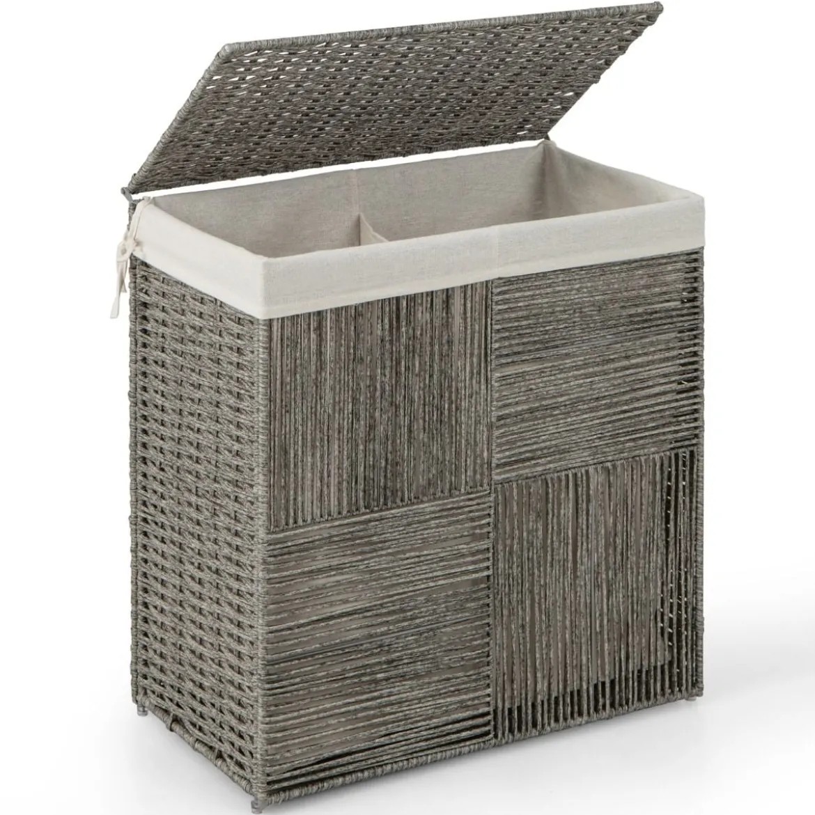10L Wäschekorb mit Deckel Wäschesammler mit 2 Fächern Wäschesortierer klapbbar mit Griff 57 x 33 x 62 cm Grau