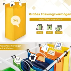 136L Wäschekörb mit 4 abnehmbaren 34L Wäschesack & Rädern 82 x 30 x 85 cm