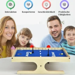 Magnetischer Mini Kickertisch mit 2 Bällen & 2 magnetischen Griffen für 2 Spieler Natur+Blau