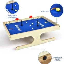 Magnetischer Mini Kickertisch mit 2 Bällen & 2 magnetischen Griffen für 2 Spieler Natur+Blau