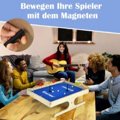 Magnetischer Mini Kickertisch mit 2 Bällen & 2 magnetischen Griffen für 2 Spieler Natur+Blau