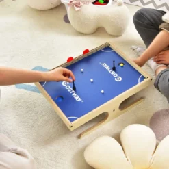 Magnetischer Mini Kickertisch mit 2 Bällen & 2 magnetischen Griffen für 2 Spieler Natur+Blau
