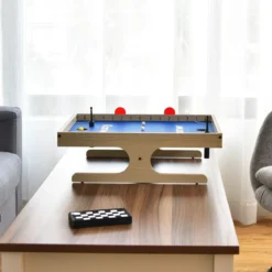 Magnetischer Mini Kickertisch mit 2 Bällen & 2 magnetischen Griffen für 2 Spieler Natur+Blau