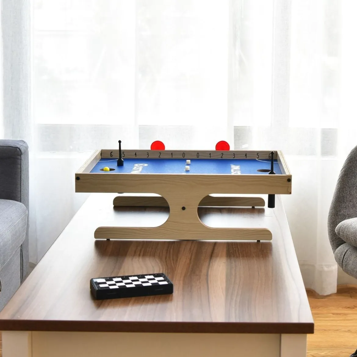 Magnetischer Mini Kickertisch mit 2 Bällen & 2 magnetischen Griffen für 2 Spieler Natur+Blau