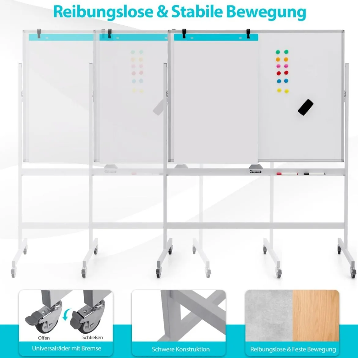 Magnetisches doppelseitiges Whiteboard mit Rädern für das Klassenzimmer im Büro und zu Hause