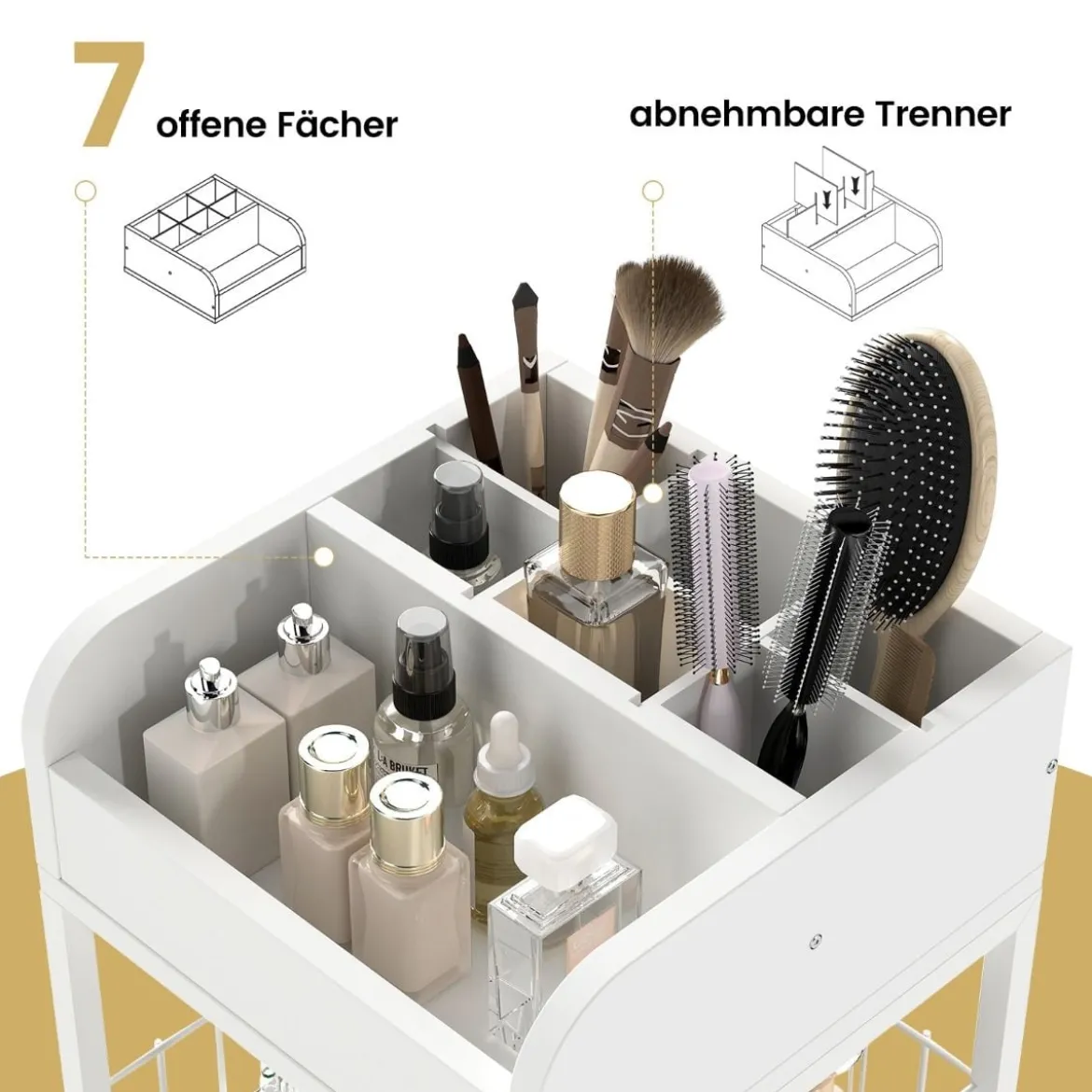 Makeup Aufbewahrungswagen mit Schubladen & Rädern & Ablageflächen Kosmetik Organizer
