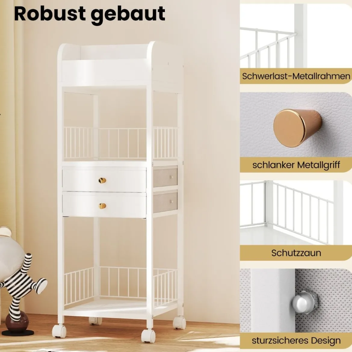 Makeup Aufbewahrungswagen mit Schubladen & Rädern & Ablageflächen Kosmetik Organizer