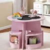 Maltisch für Kinderzimmer Kindertisch und Stuhl Set rund 5 teilige Kindersitzgruppe Rosa