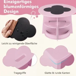 Maltisch für Kinderzimmer Kindertisch und Stuhl Set rund 5 teilige Kindersitzgruppe Rosa