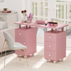 Maniküretisch mit Elektrischer Staubabsaugung & Handgelenkstütze & Schubladen Nageltisch Pink