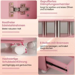 Maniküretisch mit Elektrischer Staubabsaugung & Handgelenkstütze & Schubladen Nageltisch Pink