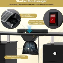 Maniküretisch mit Elektrischer Staubabsaugung & Handgelenkstütze & Schubladen Nageltisch Schwarz