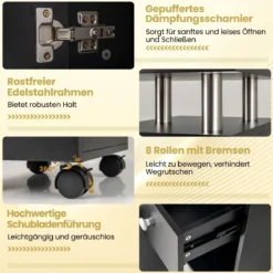 Maniküretisch mit Elektrischer Staubabsaugung & Handgelenkstütze & Schubladen Nageltisch Schwarz
