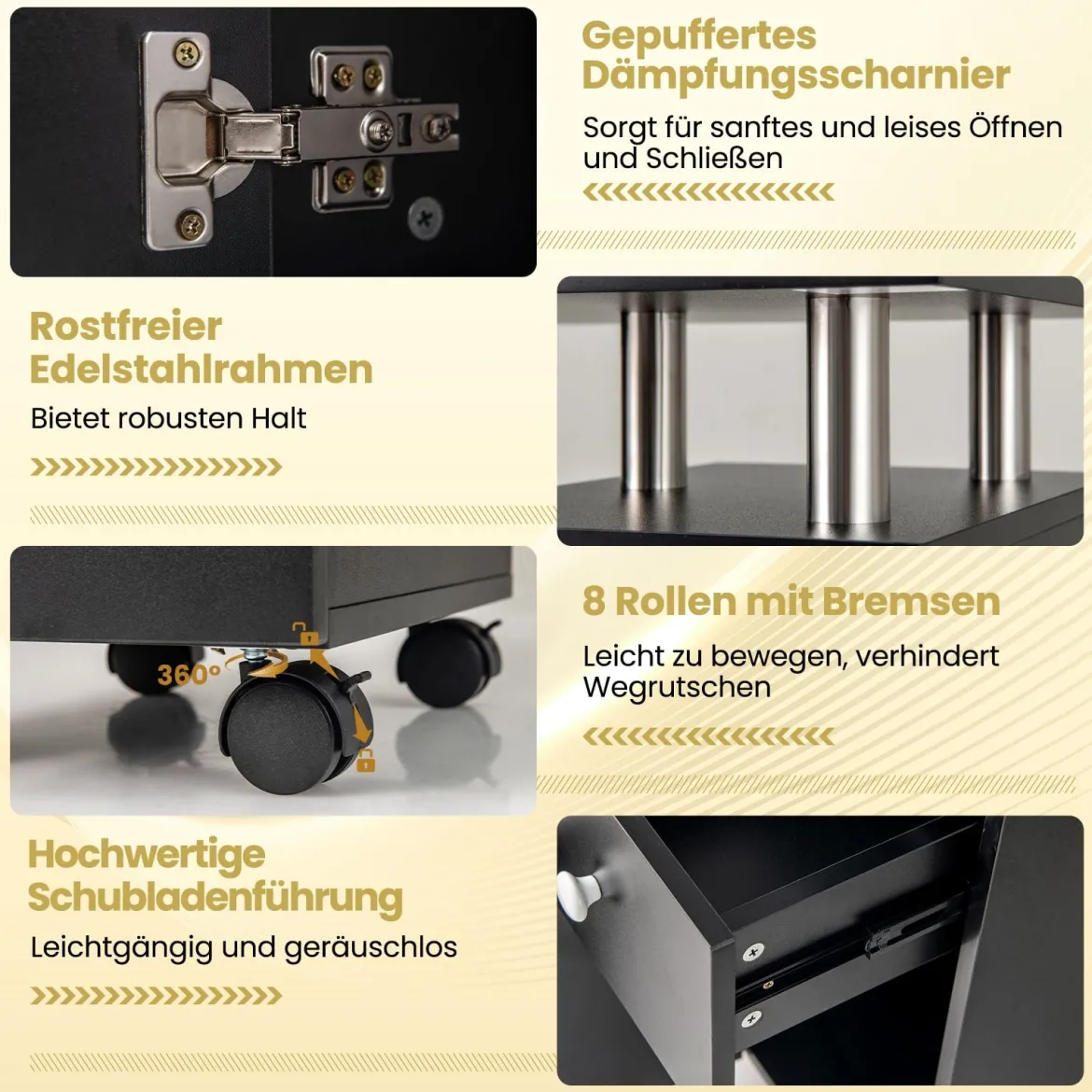 Maniküretisch mit Elektrischer Staubabsaugung & Handgelenkstütze & Schubladen Nageltisch Schwarz