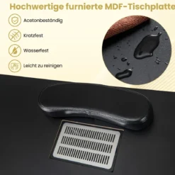 Maniküretisch mit Elektrischer Staubabsaugung & Handgelenkstütze & Schubladen Nageltisch Schwarz