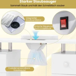 Maniküretisch mit Elektrischer Staubabsaugung & Handgelenkstütze & Schubladen Nageltisch Weiß