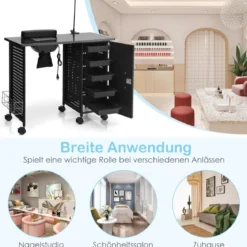 Maniküretisch mit Handgelenkauflage & 5 Schubladen & Lampe & Staubabsaugung