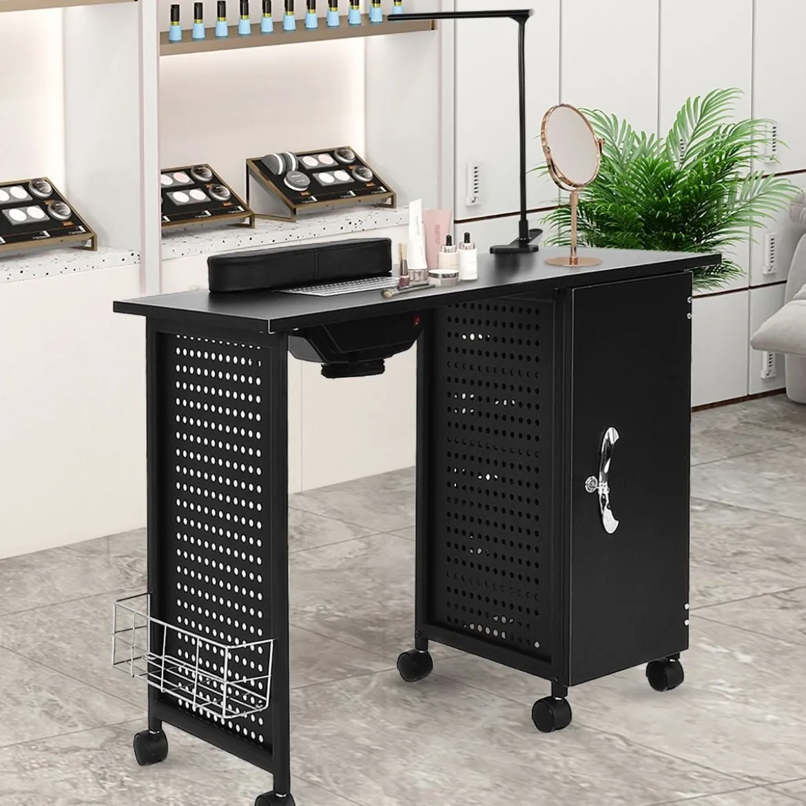 Maniküretisch mit Handgelenkauflage & 5 Schubladen & Lampe & Staubabsaugung