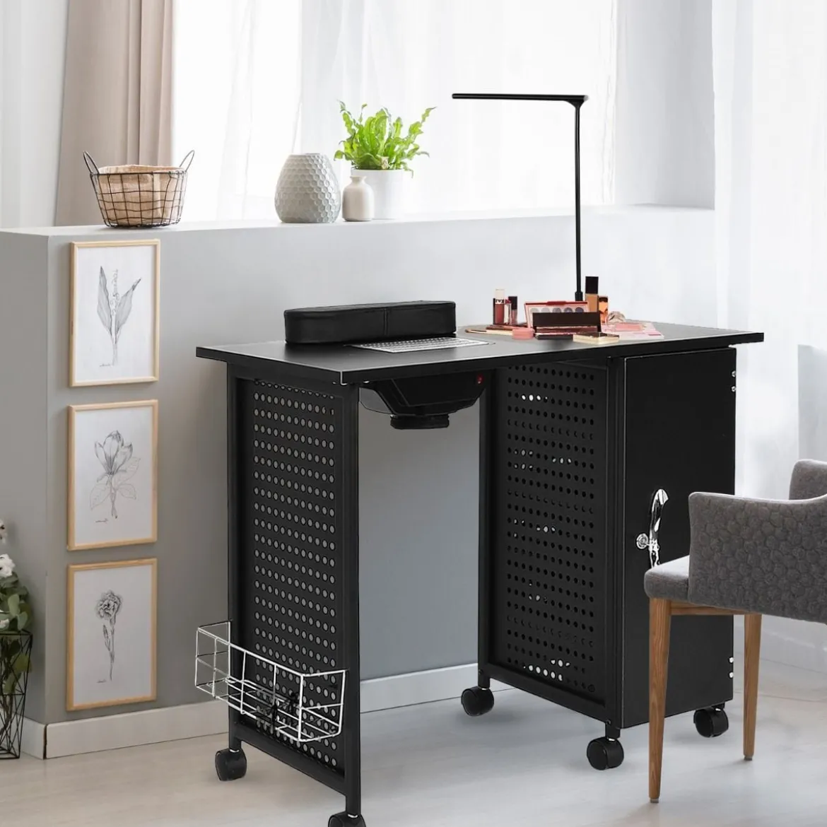 Maniküretisch mit Handgelenkauflage & 5 Schubladen & Lampe & Staubabsaugung