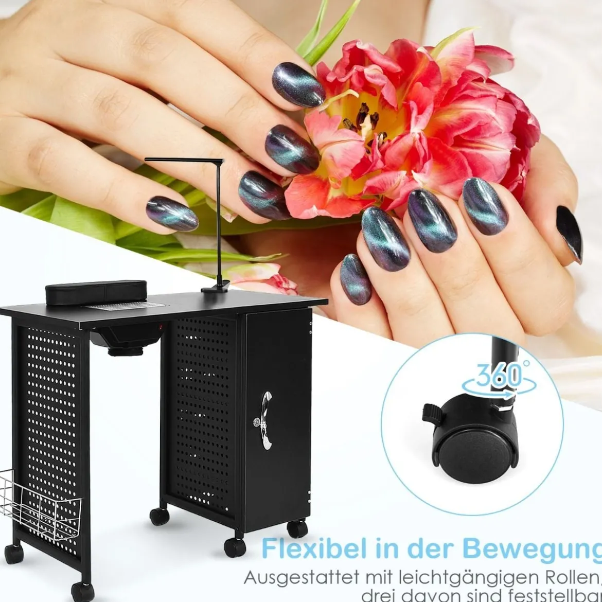Maniküretisch mit Handgelenkauflage & 5 Schubladen & Lampe & Staubabsaugung