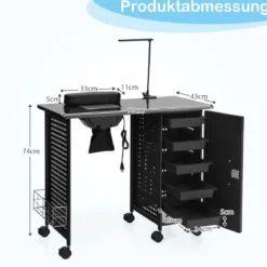 Maniküretisch mit Handgelenkauflage & 5 Schubladen & Lampe & Staubabsaugung