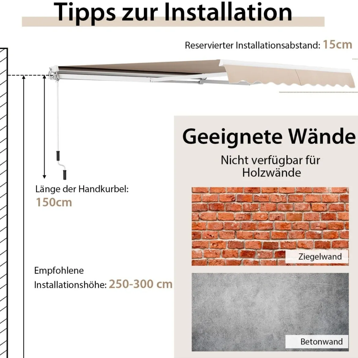 Markise mit Kurbel Balkonmarkise Sonnenschutz Gelenkarmmarkise 400 x 250 cm