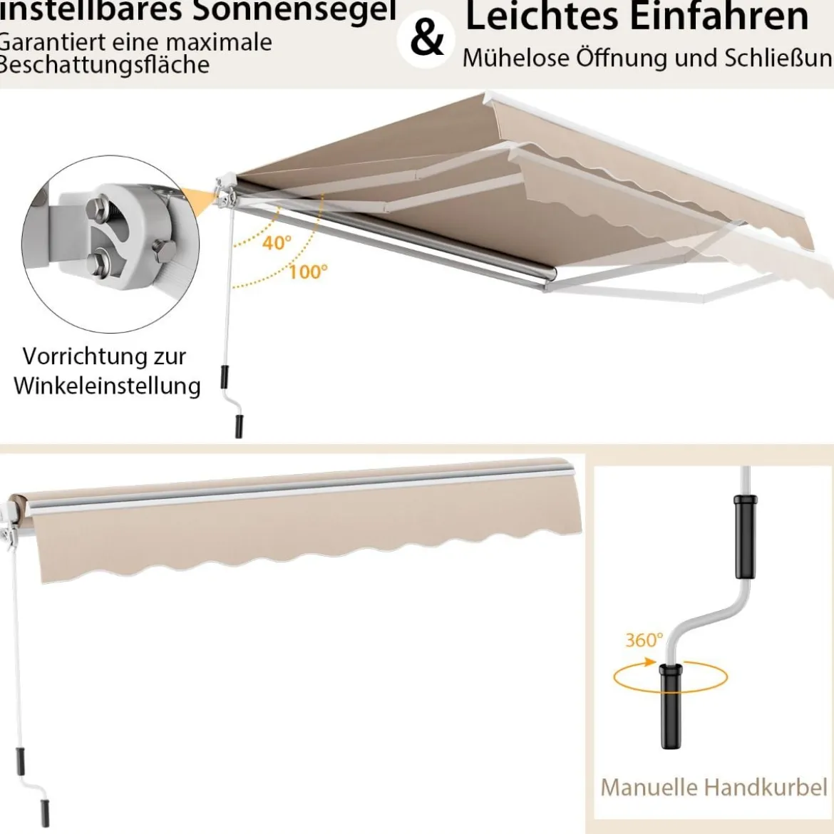Markise mit Kurbel Balkonmarkise Sonnenschutz Gelenkarmmarkise 400 x 250 cm