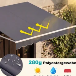Markise mit kurbel Einziehbare Markise Aluminium Terrassen Sonnenschutz 3 x 2,5 m Beige Grün Grau Weinrot