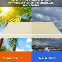 Markise mit kurbel Einziehbare Markise Aluminium Terrassen Sonnenschutz 3 x 2,5 m Beige Grün Grau Weinrot
