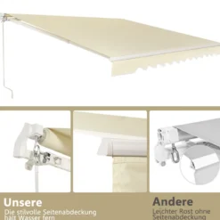 Markise mit kurbel Einziehbare Markise Aluminium Terrassen Sonnenschutz 3 x 2,5 m Beige Grün Grau Weinrot