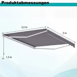 Markise mit kurbel Einziehbare Markise Aluminium Terrassen Sonnenschutz 3 x 2,5 m Beige Grün Grau Weinrot