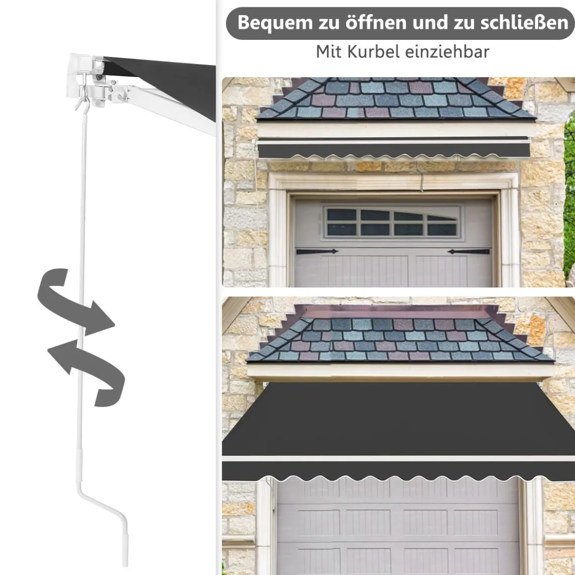 Markise mit kurbel Manuell Einziehbare Markise Abdeckung Klemmmarkise Sonnenmarkise 2,5 x 2 m Grau