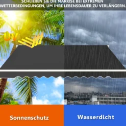 Markise mit kurbel Manuell Einziehbare Markise Abdeckung Klemmmarkise Sonnenmarkise 2,5 x 2 m Grau