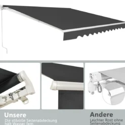 Markise mit kurbel Manuell Einziehbare Markise Abdeckung Klemmmarkise Sonnenmarkise 2,5 x 2 m Grau