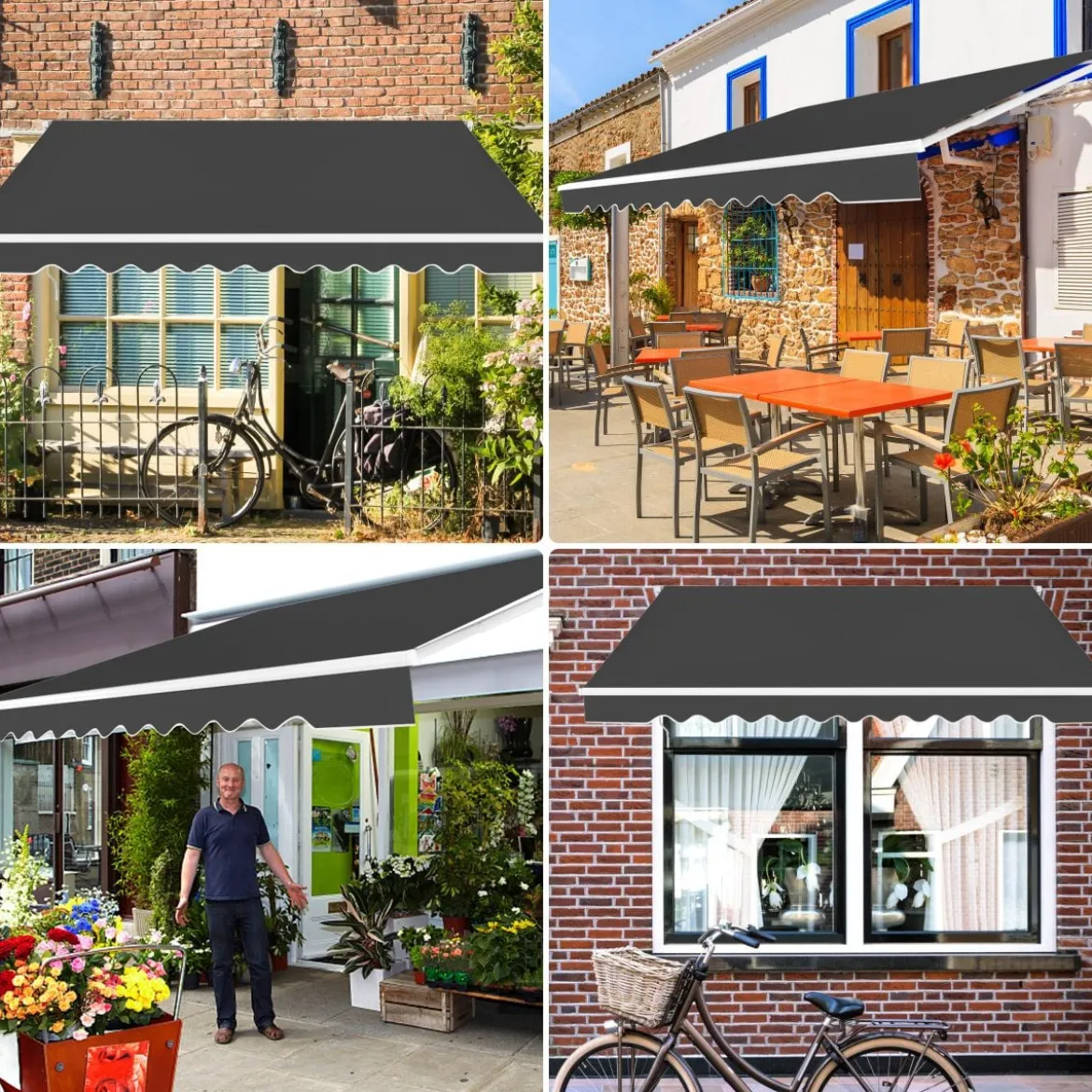 Markise mit kurbel Manuell Einziehbare Markise Abdeckung Klemmmarkise Sonnenmarkise 2,5 x 2 m Grau