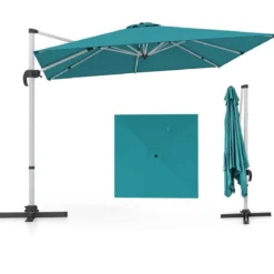 Marktschirm mit Kreuzfuß & 360° Drehung für Garten und Poolbereiche 300 x 300 cm Blau