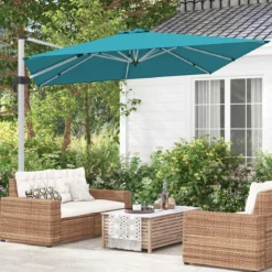 Marktschirm mit Kreuzfuß & 360° Drehung für Garten und Poolbereiche 300 x 300 cm Blau