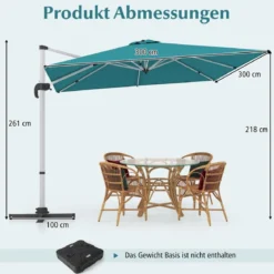 Marktschirm mit Kreuzfuß & 360° Drehung für Garten und Poolbereiche 300 x 300 cm Blau
