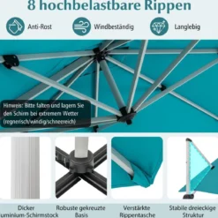 Marktschirm mit Kreuzfuß & 360° Drehung für Garten und Poolbereiche 300 x 300 cm Blau