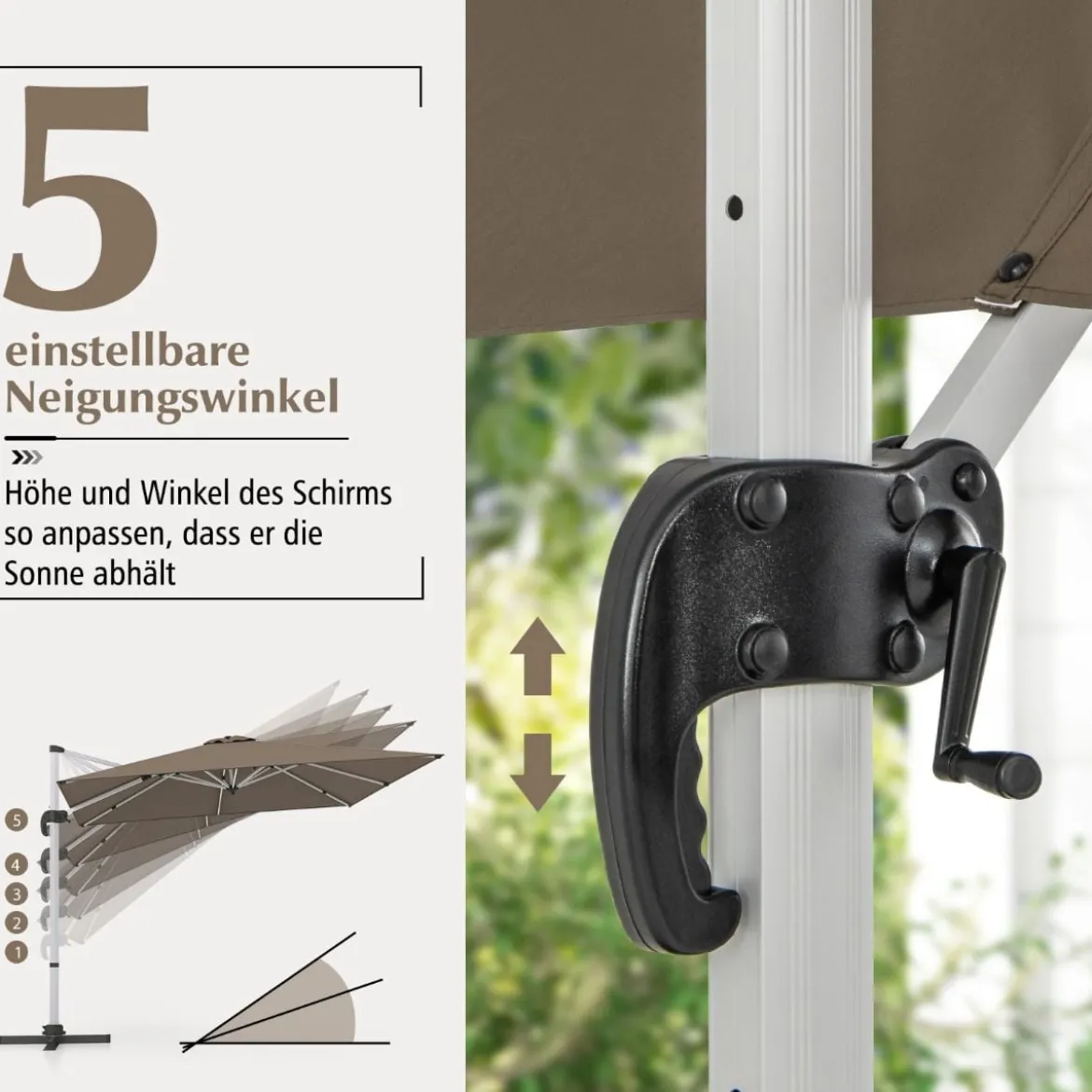 Marktschirm mit Kurbel & 360° Drehung für Garten und Poolbereiche 300 x 300 cm Braun