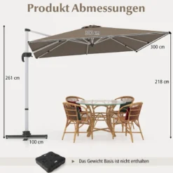 Marktschirm mit Kurbel & 360° Drehung für Garten und Poolbereiche 300 x 300 cm Braun