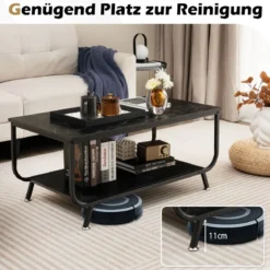 Marmor Couchtisch Rechteckiger Couchtisch mit 2 Ebenen 105 x 55 x 46,5 cm Schwarz