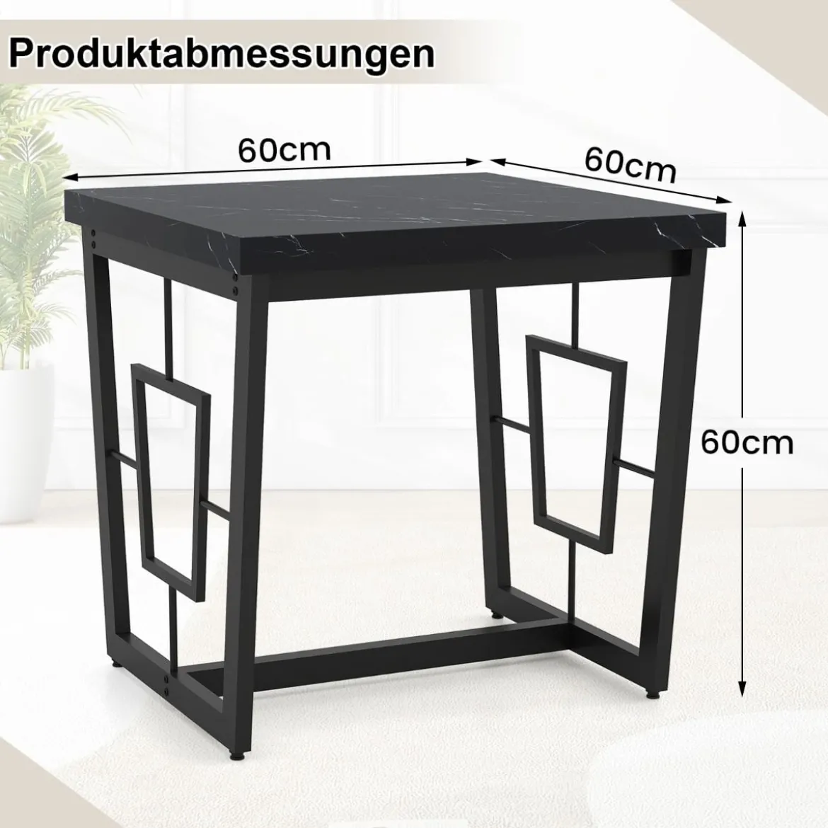 Marmor Quadratischer Beistelltisch Moderner Kaffeetisch mit Kunstmarmor Tischplatte Schwarz