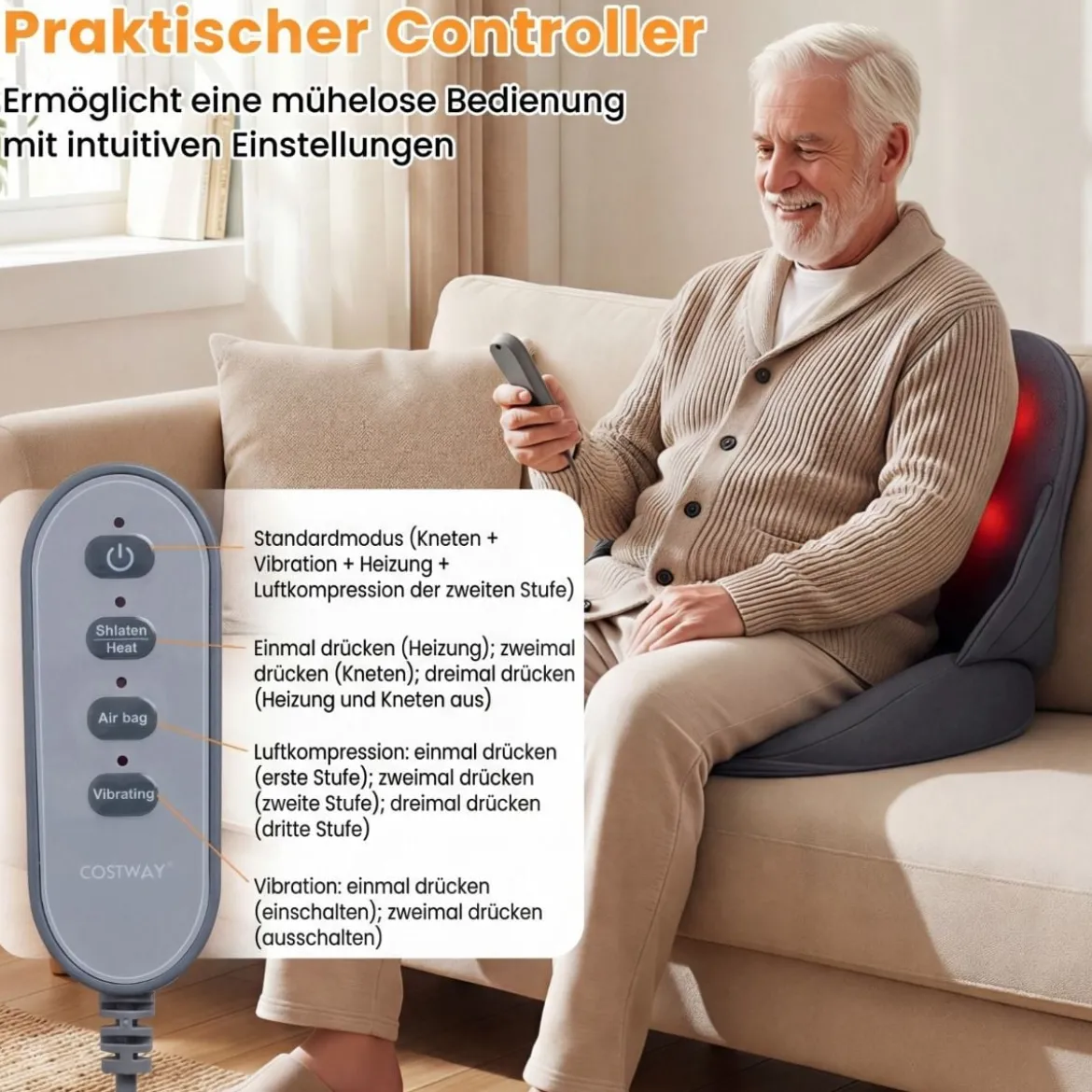 Massagekissen für Rücken mit Wärmefunktion Faltbare Shiatsu-Massagekissen Ergonomisches Stützkissen